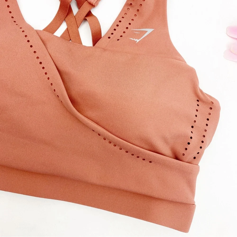 NEW Gymshark Laser Cut Strappy Sports Bra Deep Blush Pink Terracotta